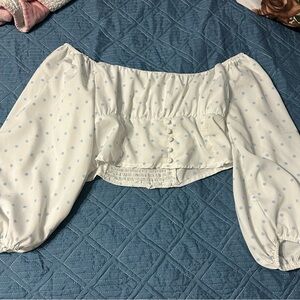 white and blue polka dot crop top